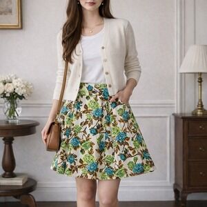 Milly New York Y2K Floral Skirt Cotton Pleated A-Line Indie Twee Mod Size 6